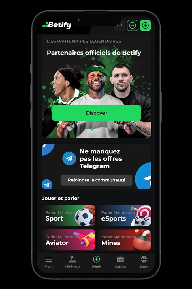 Jeux Betify sur mobile : interface du casino sur smartphone